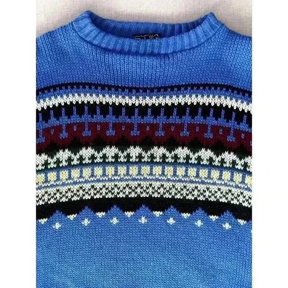 Sedgewick Sportswear VTG XL Fair Isle Sweater Blue Acrylic Nordic Ski Grandpa - Picture 4 of 11